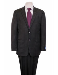 Designer Affordable Inexpensive Men's Dark Gray   Pinstripe Classic Suit Flat Front Pant