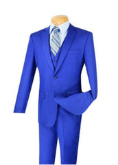 Men'S Indigo ~ Bright Blue 3 Piece Executive Suit - Narrow Leg Pants