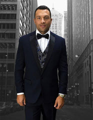 Men'S Dark Navy Fancy Vest Tuxedo Modern Fit Suits