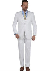 Men's Slim Fit 3 Piece Notch Collar Side VentVested White Suit