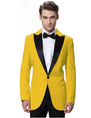 Men'S Black Lapel Tuxedos Yellow Jacket With Black Pant One Button Elegant Slim Fit Wedding Suit