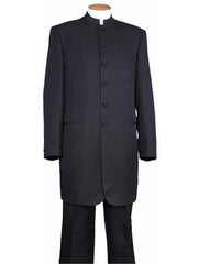 Men's Two Piece Mandarin Collar Black 6 Button  Long Jacket - Men's Preaching Jacket