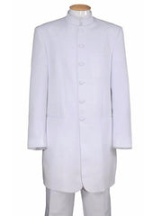 Men's White Two Piece Mandarin Banded Collar 6 Button Long Jacket - Men's Preaching Jacket