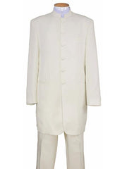 Men's 6 Button Two Piece Mandarin Banded Collar Cream Long Jacket - Men's Preaching Jacket