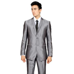 Men'S Slim Fit Grey Charcoal Shiny Sharkskin Suit