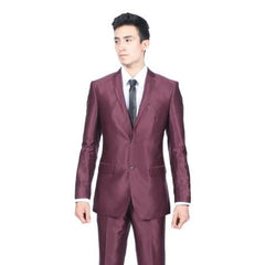 Men'S Slim Fit Shiny Burgundy ~ Maroon Suit ~ Wine Color Sharkskin Cheap Business Suits Clearance Sale