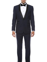 Men'S Navy Blue With Black 2pc Shawl Collar Tuxedo