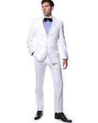 Classic Solid Color Two Piece Slim Fit Suit Snow White