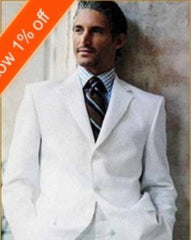 Discounted Sale Designer Solid Snow White Light Weight Fabric 3 Button Style Suits For Men ( Jacket + Pants)