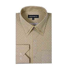 Tan Mini Polka Dot Design Classic Fit Standard Cuff Men's Dress Shirt