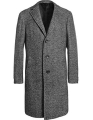 Men's Dress Coat  Tweed ~ Herringbone 3 Button Grey Long Men's Dress Topcoat - Winter coat Full Length By Overcoat