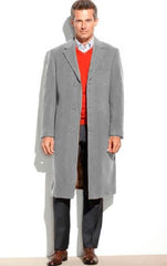 Men's Dress Coat Light Gray 3 Button full length Overcoat ~ Long Men's Dress Topcoat -  Winter coat (Cashmere Touch (not cashmere))