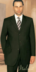 Product#UQ1005 Unique 2PC 3 Button Style Solid Olive Green Suit With Pleated Pants Wool Fabric