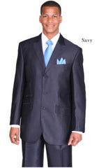 Men's Dark Navy Ticket Pocket Three Button Peak Lapel Dark Blue Suit