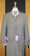 Two Button Beige Flat Front three piece suit