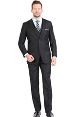 Black Men's Two Button Notch Collar 3 Piece Slim Fit Vested Suit