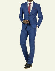 Men's Pick Stitched 2 Button Slim Fit Skinny Blue Suit