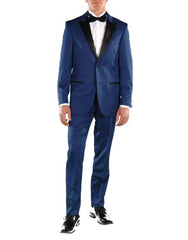 Men's Peak Lapel Two Button  Slim Fit Blue 2 Piece Tuxedo Suit