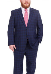 Mix And Match Suits Men'S Plaid Pattern Portly Fit Blue Two Button Fully Lined Suit Executive Fit Suit - Mens Portly Suit