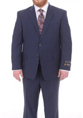 Mix And Match Suits Men'S 2 Button Portly Fit Blue Plaid Pattern With Overcheck Suit Executive Fit Suit - Mens Portly Suit