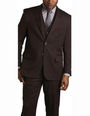 Men's 2 Button Brown Vested Banker Pinstripe ~ Stripe 3 Piece Suit