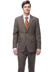 Brand: Caravelli Collezione Suit - Caravelli Suit - Caravelli italy Caravelli Men's 2 Button Brown Windowpane Vested Slim Fit Suit