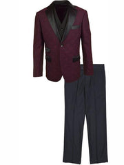 Men'S 2 Button One Chest Pocket 3 Piece Suit Burgundy