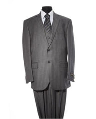 Men'S Dark Grey 2 Button Pinstripe 3 Piece Suit