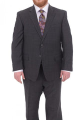 Mix And Match Suits Men'S Two Button Fully Lined Portly Fit Gray Plaid With Blue Overcheck Suit Executive Fit Suit - Mens Portly Suit