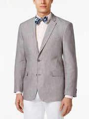 Men'S Linen 2 Button Sport Coat Classic Fit Grey Blazer