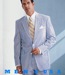 Sear Sucker Suit Seersucker Suit White and Light Blue  Sky Blue Men 2 Button Jacket