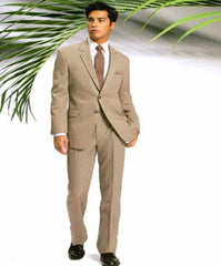 Men's Two Button Slim Cut Fitted Light Tan ~ Beige Cheap Priced Business Suits Clearance Sale