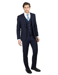 Men's Dark Navy Blue Suit For Men Shark Skin 2 Button Three Piece TR Blend Suit