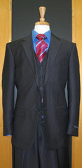 Two Button Navy Pinstripe Flat Front three piece suit