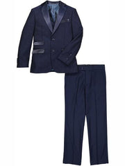 Men'S Navy 2 Button One Chest Pocket 3 Piece Suit