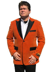 Men's Orange 2 Button Satin Peak Lapel Blazer