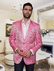 Big and Tall Tuxedo Alberto Nardoni Brand Fashion Hot Pink & Black Lapel  Tuxedo Dinner Jacket Blazer Shiny ~ Fuchsia Flashy