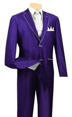 Men'S Purple And White Trim Lapel Tuxedo Suit Vested 3 Piece Two Toned