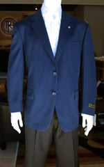 Men's Sport Coat Jacket Blazer 100% Wool Patterned Fabric Two Button  Navy