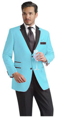 Alberto Nardoni Brand Light Blue ~ Sky Baby Blue Two Button Party Suit & Tuxedo & Blazer W/ Black  Prom / Wedding Suit