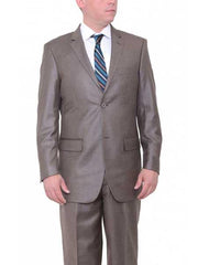 Men's Two Button Big & Tall  Classic Fit Textured Taupe Brown Suit