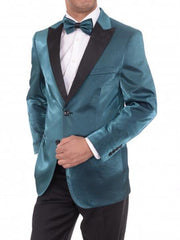 Men'S 2 Button Slim Fit Teal Sharkskin Blazer Sportcoat