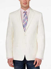 Men's Classic Fit 2 Button White Solid Linen Sport Coat Blazer