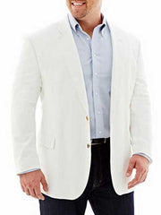 Men'S Linen Cotton 2 Button White Long Sleeves Sport Coat Blazer