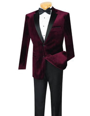 Men'S 2 Button Wine Velvet Tuxedo