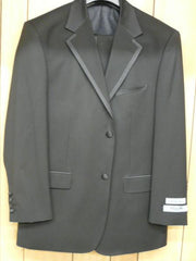 2 Button Solid Black Tuxedo With Black Trim No Pleated Pants Wool Suit