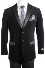 2 Button Velvet ~ Men'S Blazer With Satin Lapel Side Vent Black