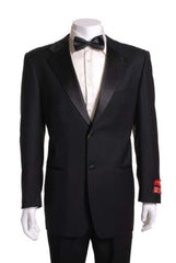 Black 2 Button Wool Tuxedo Without Pleat Flat Front Pants