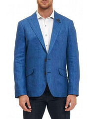 Men'S Blue 100% Linen Designer Fashion Dress Casual Blazer