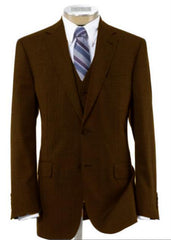 Men's 2 Button Wool Vested Dark Brown Suit with Pleated Trousers